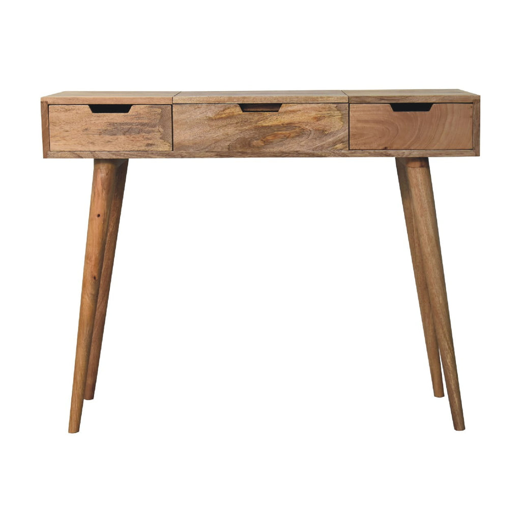 Nordic oak dressing table side view showing slim profile