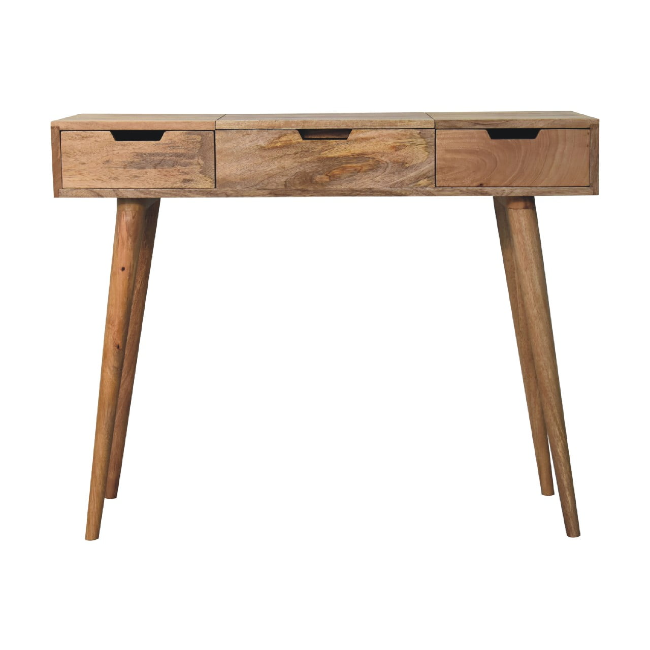 Nordic oak dressing table side view showing slim profile