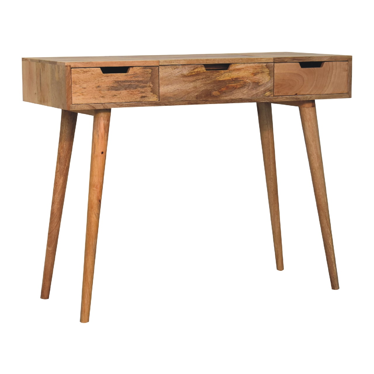 Nordic oak dressing table foldable mirror open showing storage