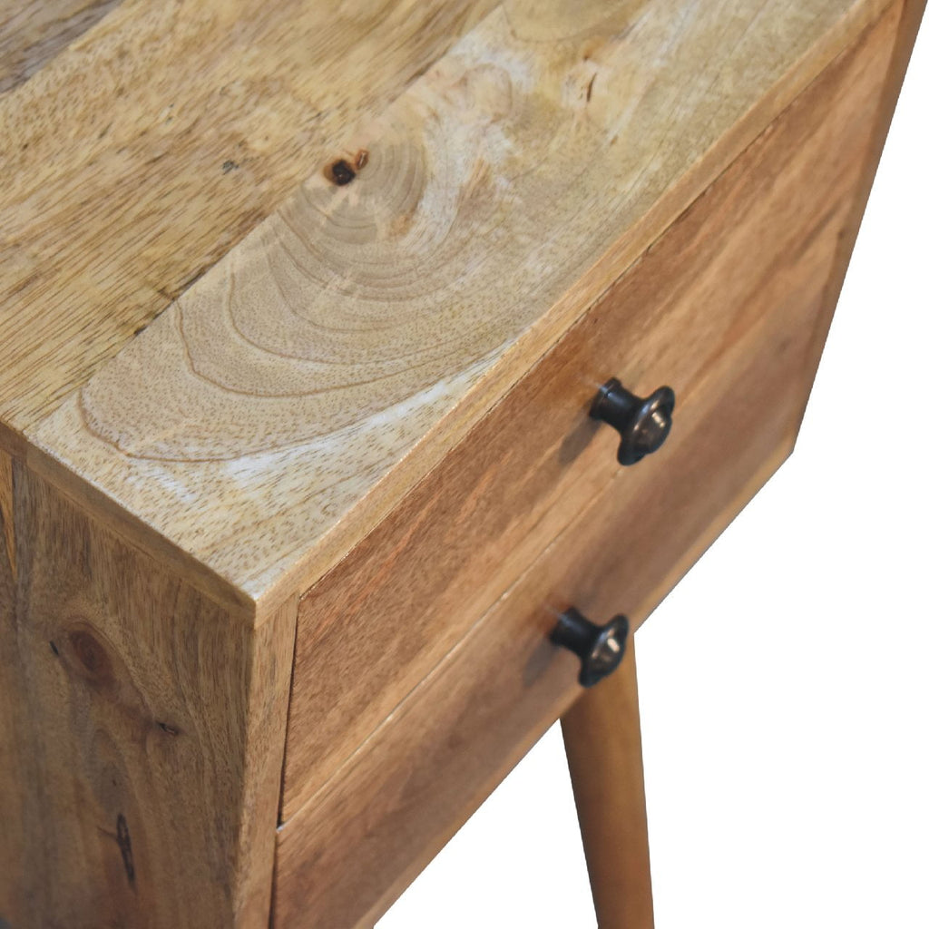 Mini 2-drawer mango wood bedside table top surface