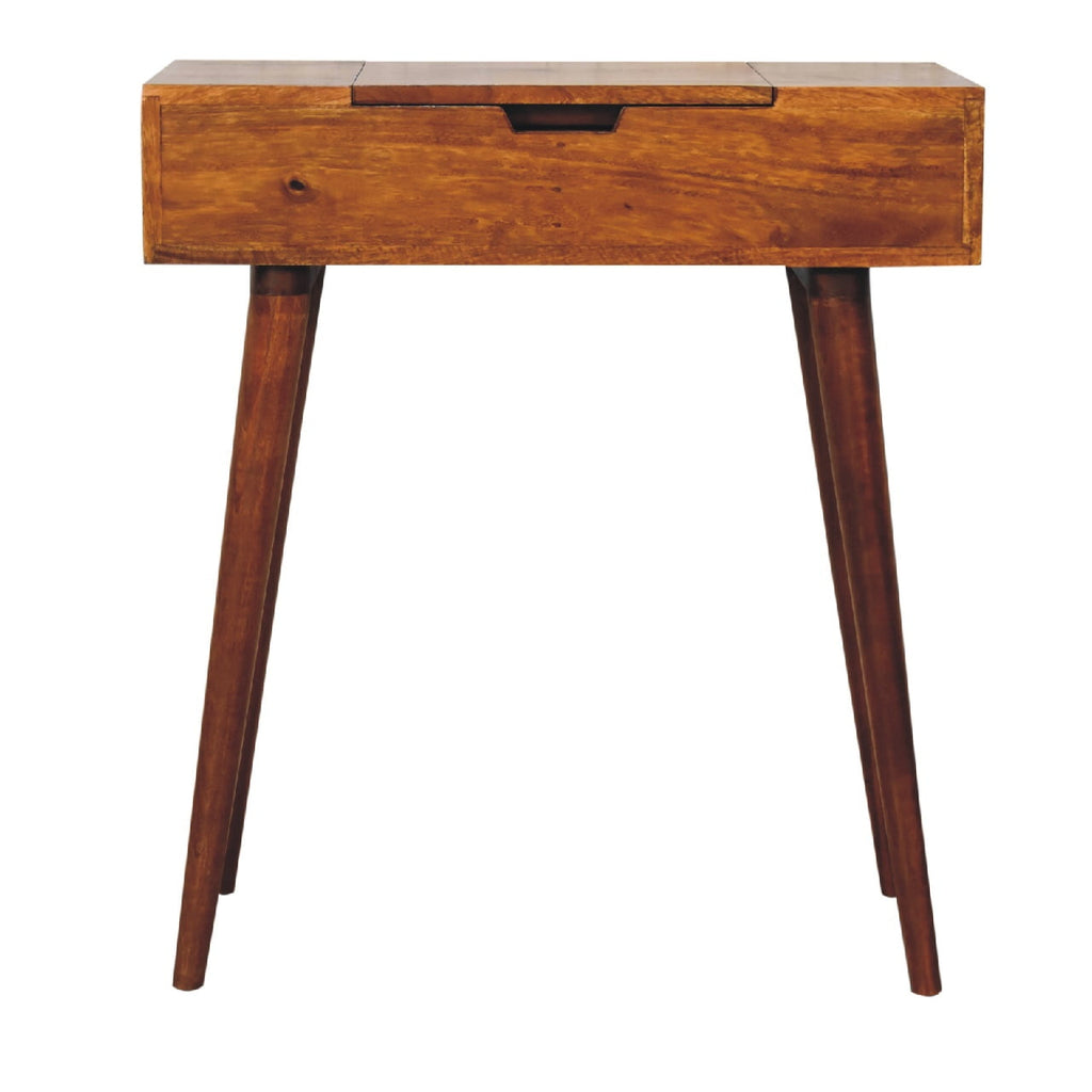 India mini chestnut dressing table side view showing Nordic legs