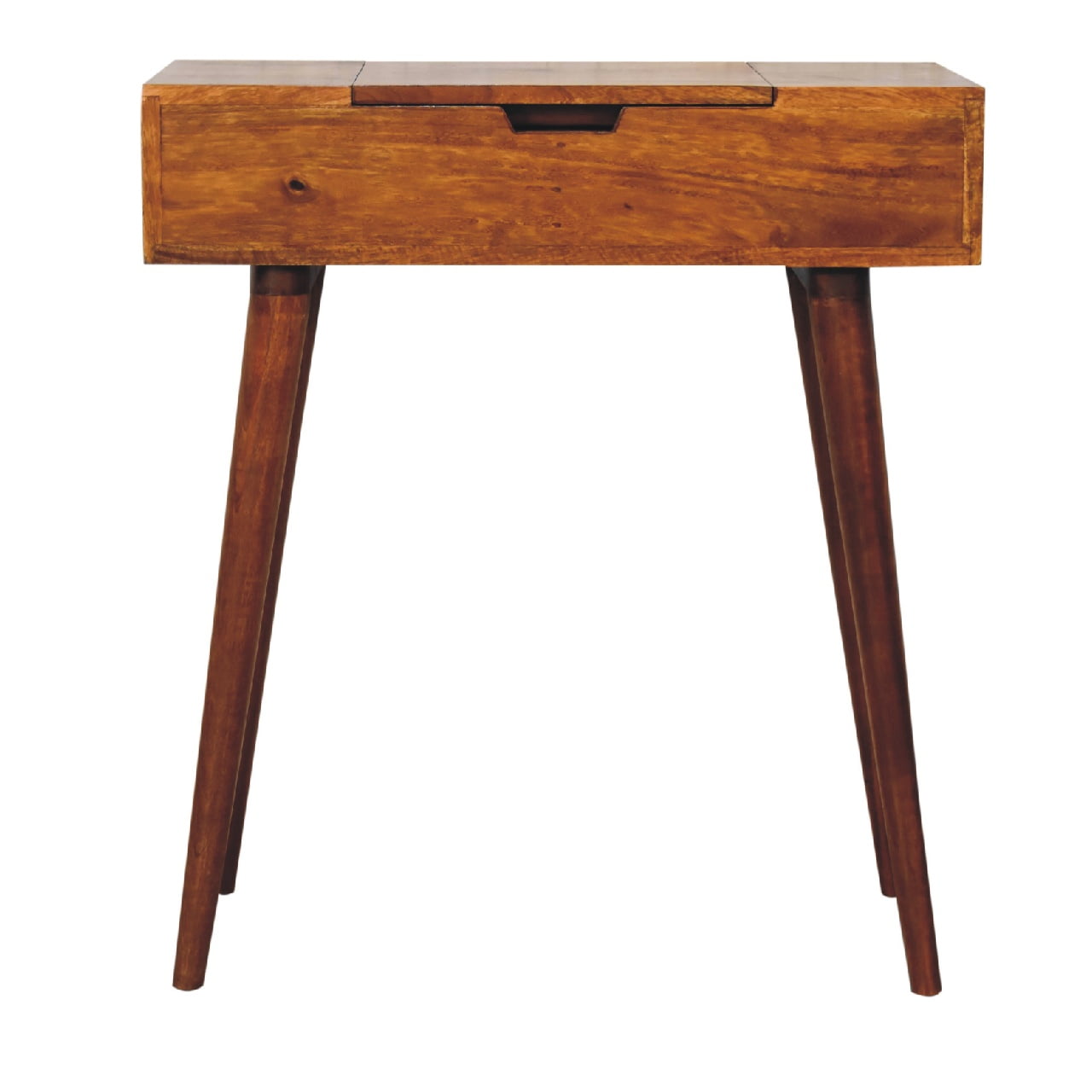 India mini chestnut dressing table side view showing Nordic legs