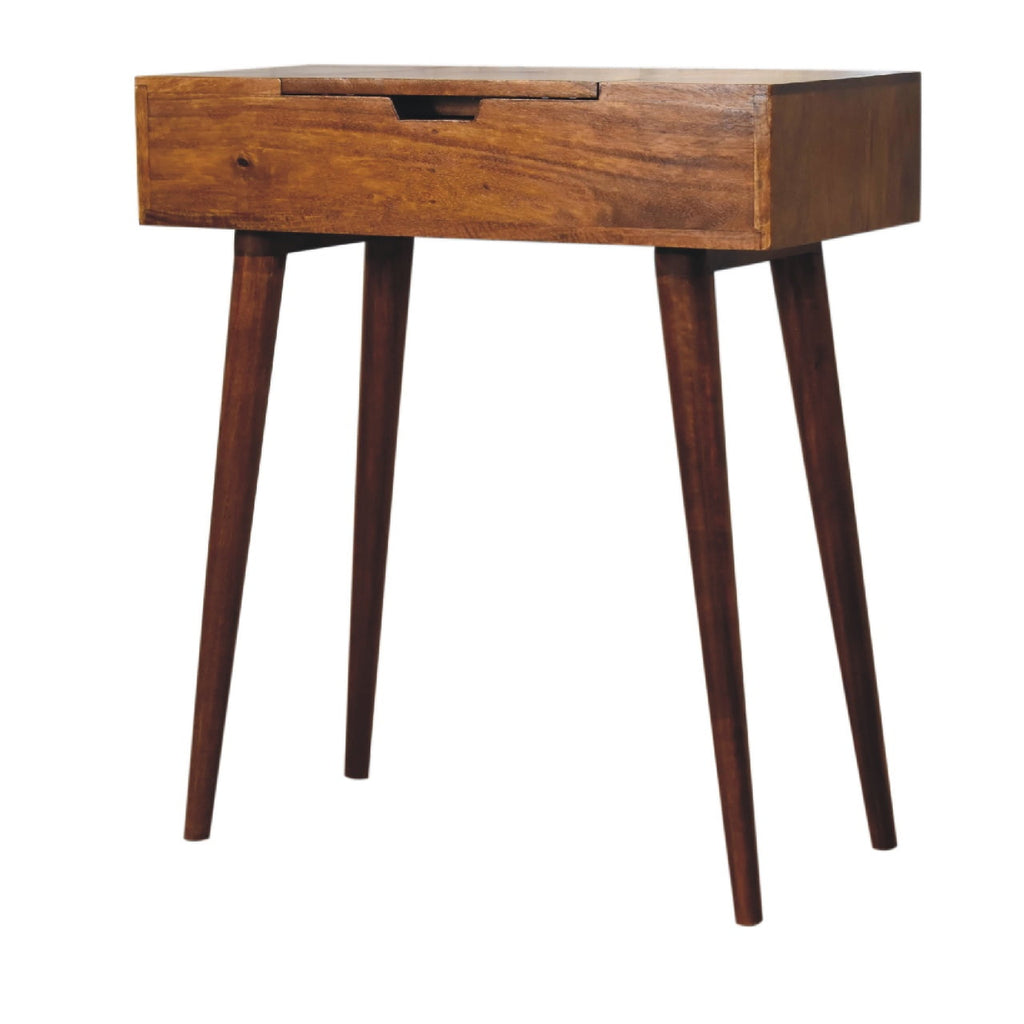 India chestnut dressing table foldable mirror open showing hidden storage