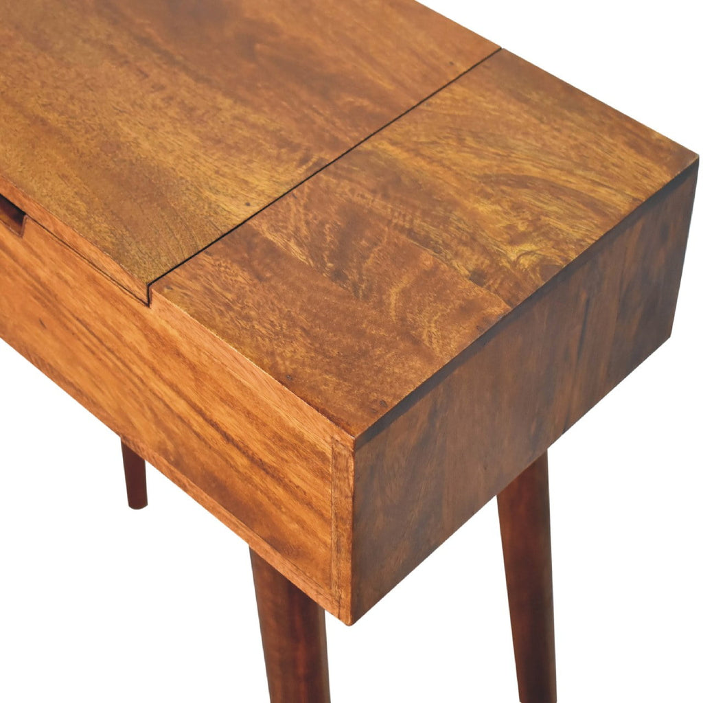India chestnut dressing table storage compartments detail
