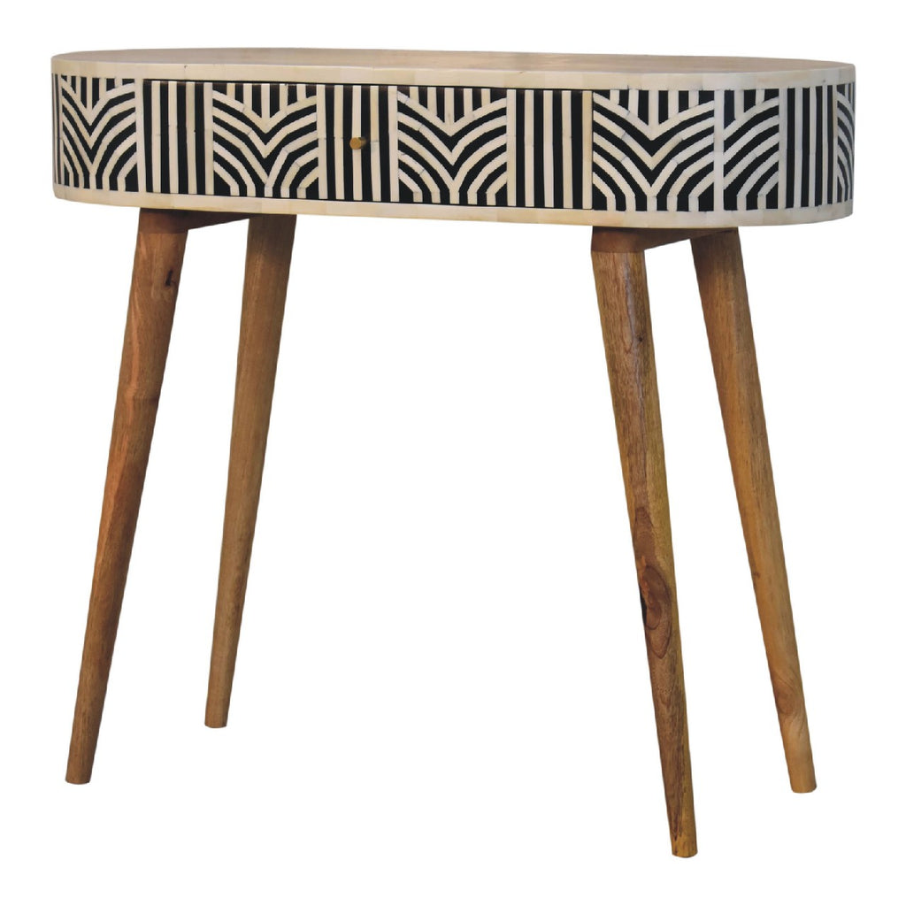 Boho oak inlay dressing table in bedroom vanity setting