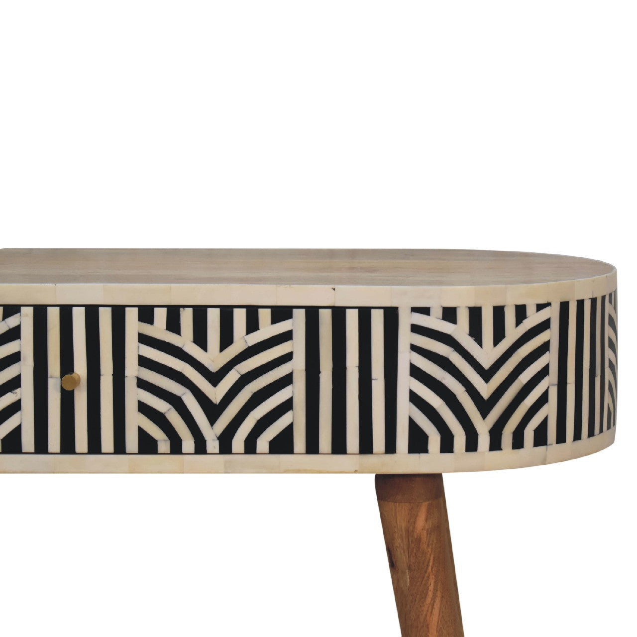 Boho oak inlay dressing table top surface view