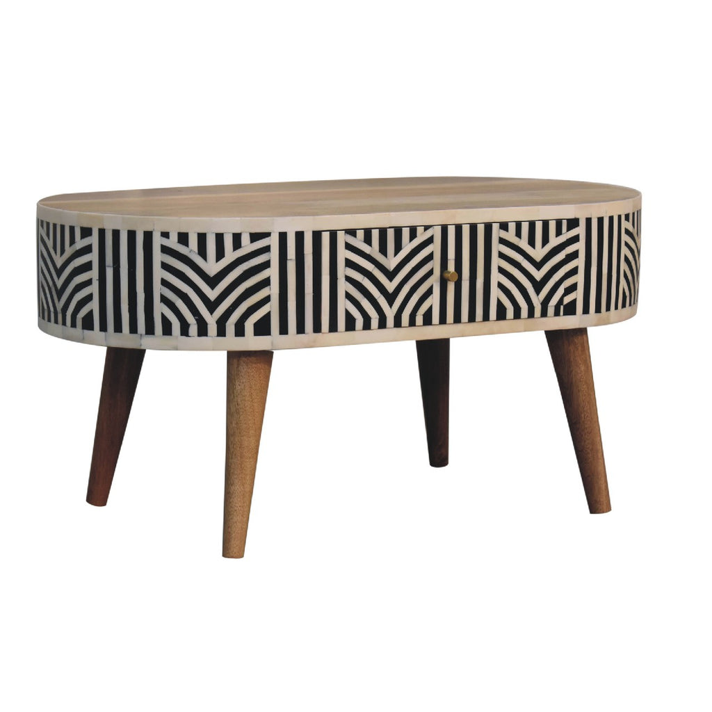 Boho inlay coffee table in living room setting
