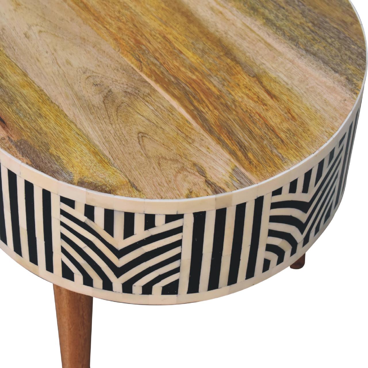 Boho inlay coffee table angled view showing full profile
