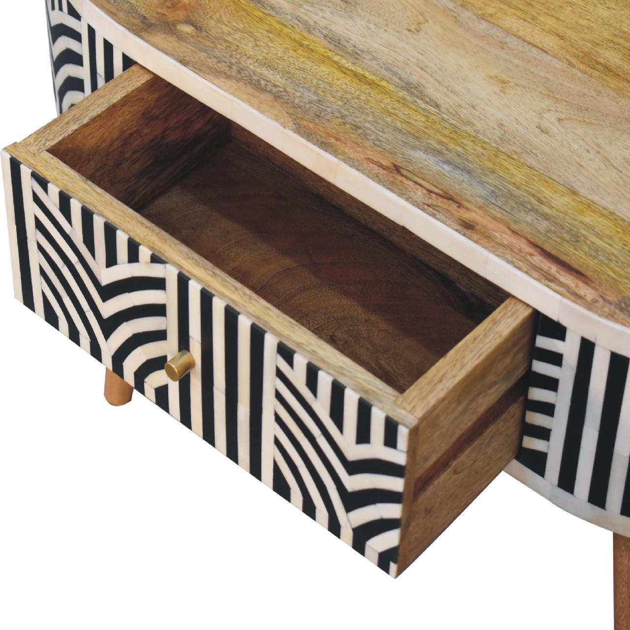 Boho inlay coffee table rear drawer panel detail
