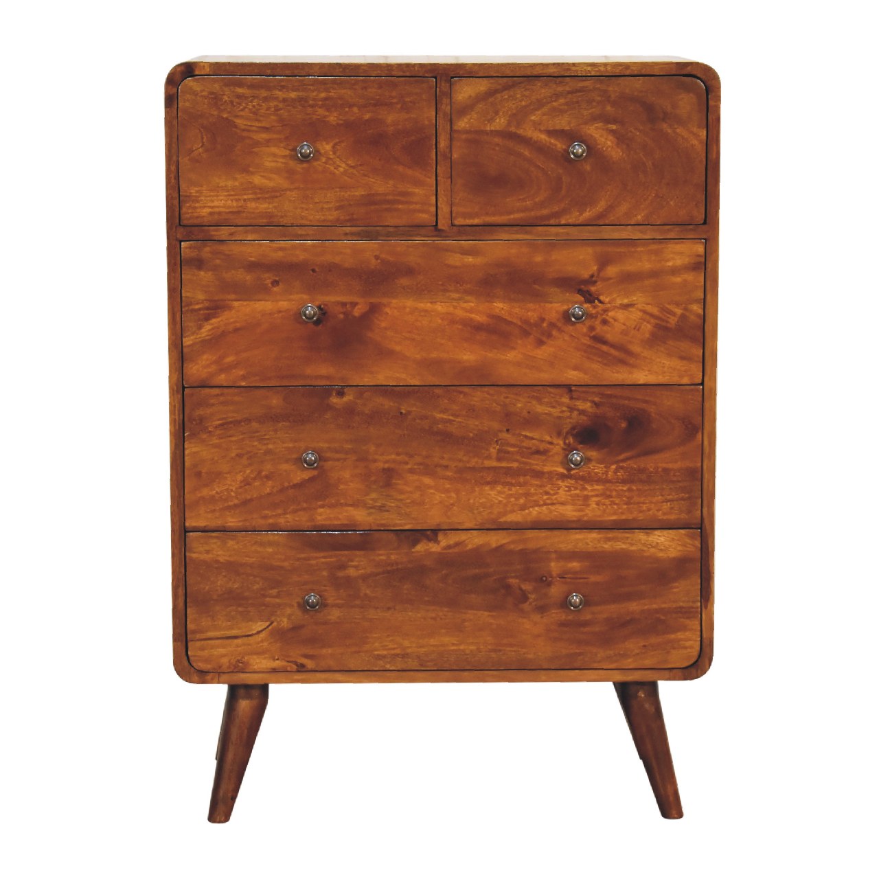 Arlo 5-drawer chest side view showing Nordic legs