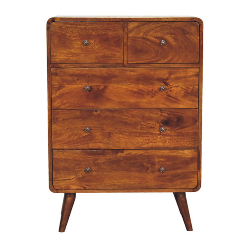 Arlo 5-drawer chest side view showing Nordic legs