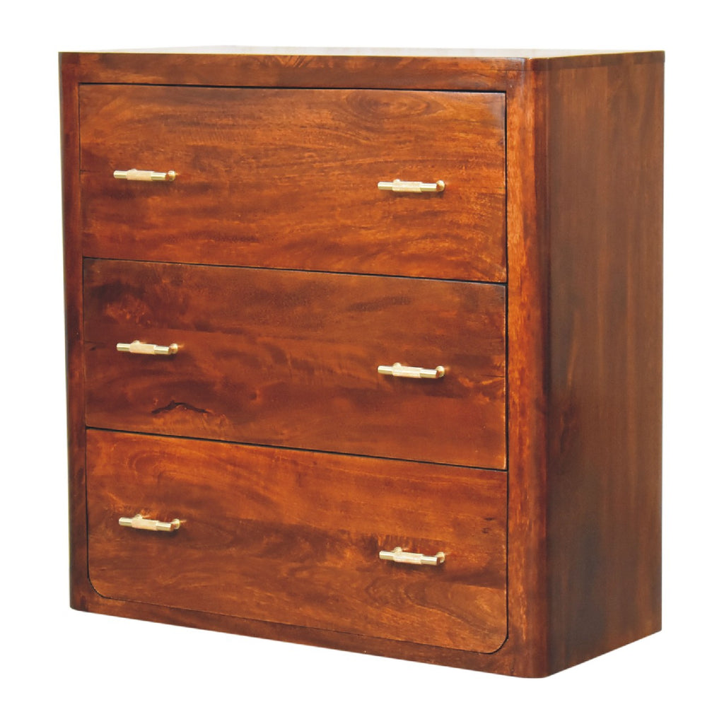 Matteo 3 Drawer Solid Wood Chest - Chestnut Finish