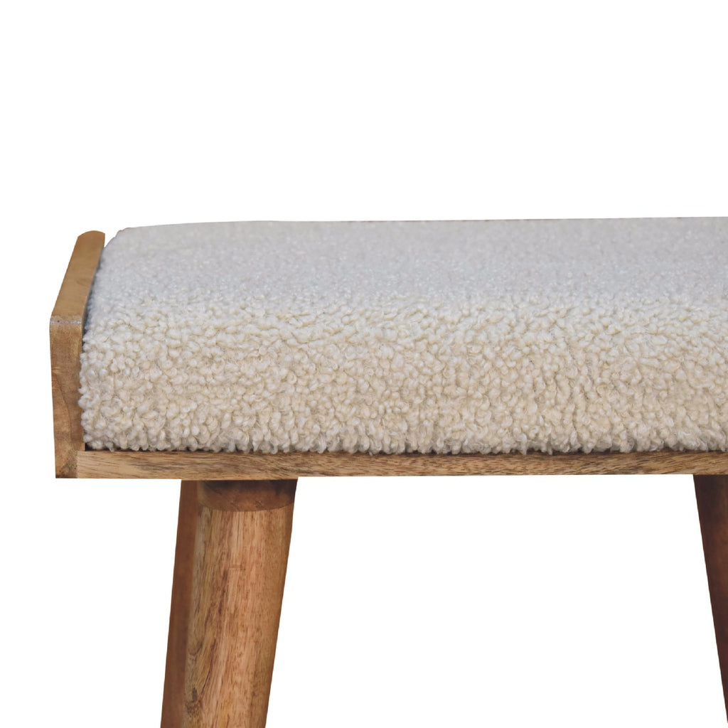 Atelier cream boucle stool top view showing tray-style surface