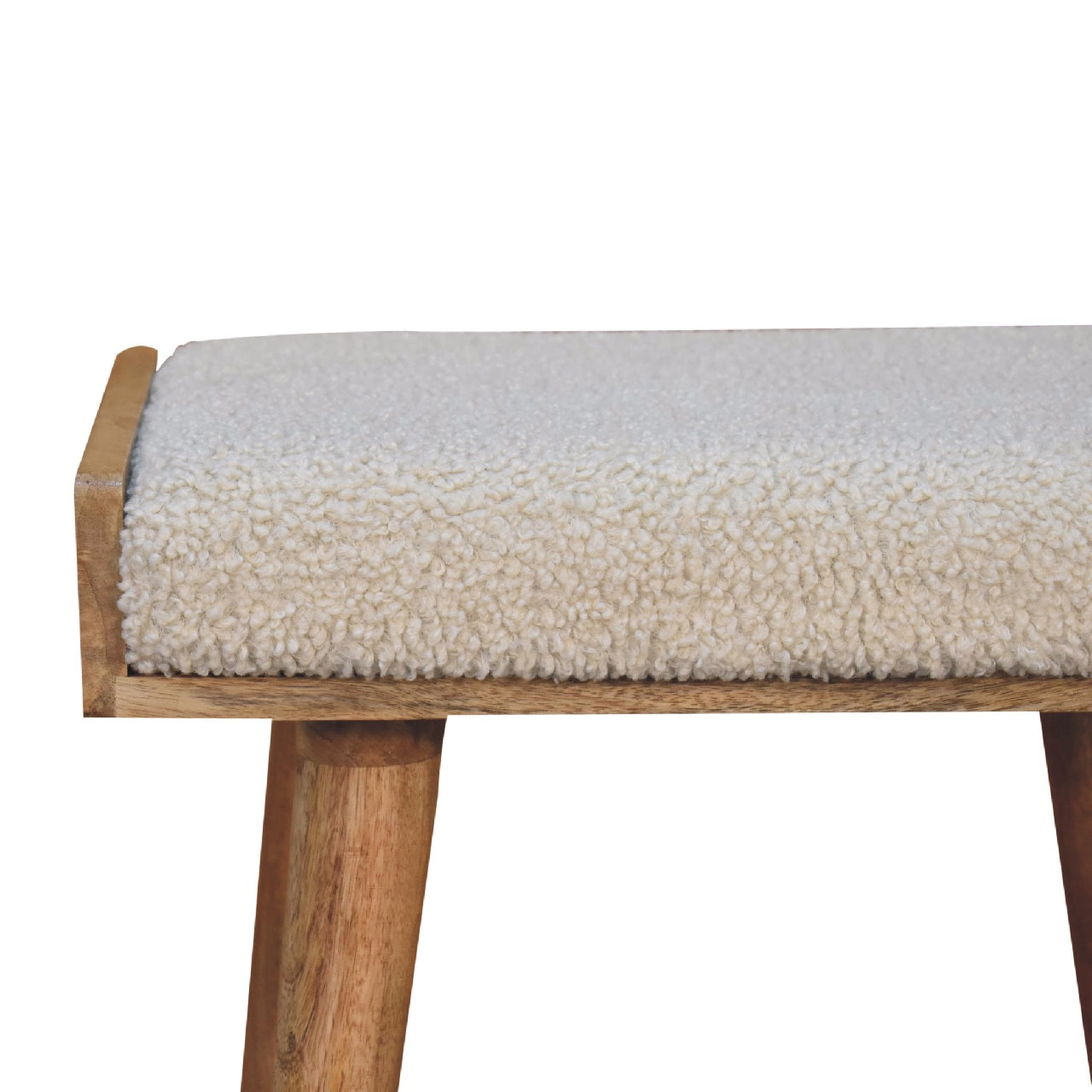 Atelier cream boucle stool top view showing tray-style surface