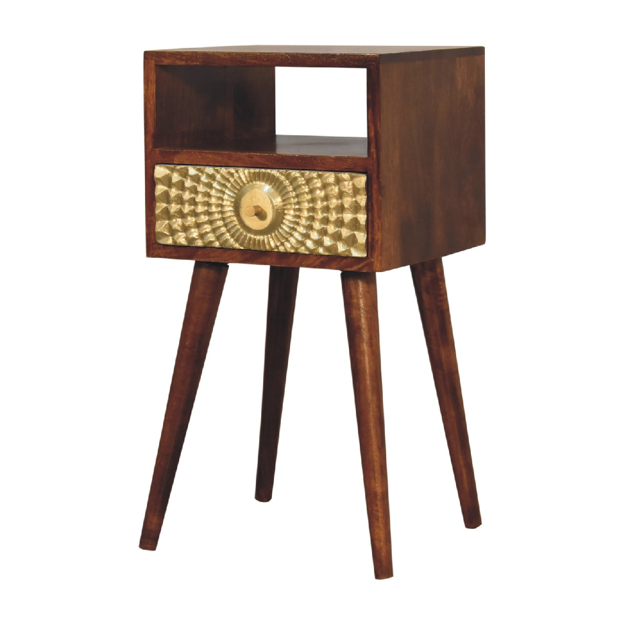 Eden mini chestnut bedside in compact bedroom setting