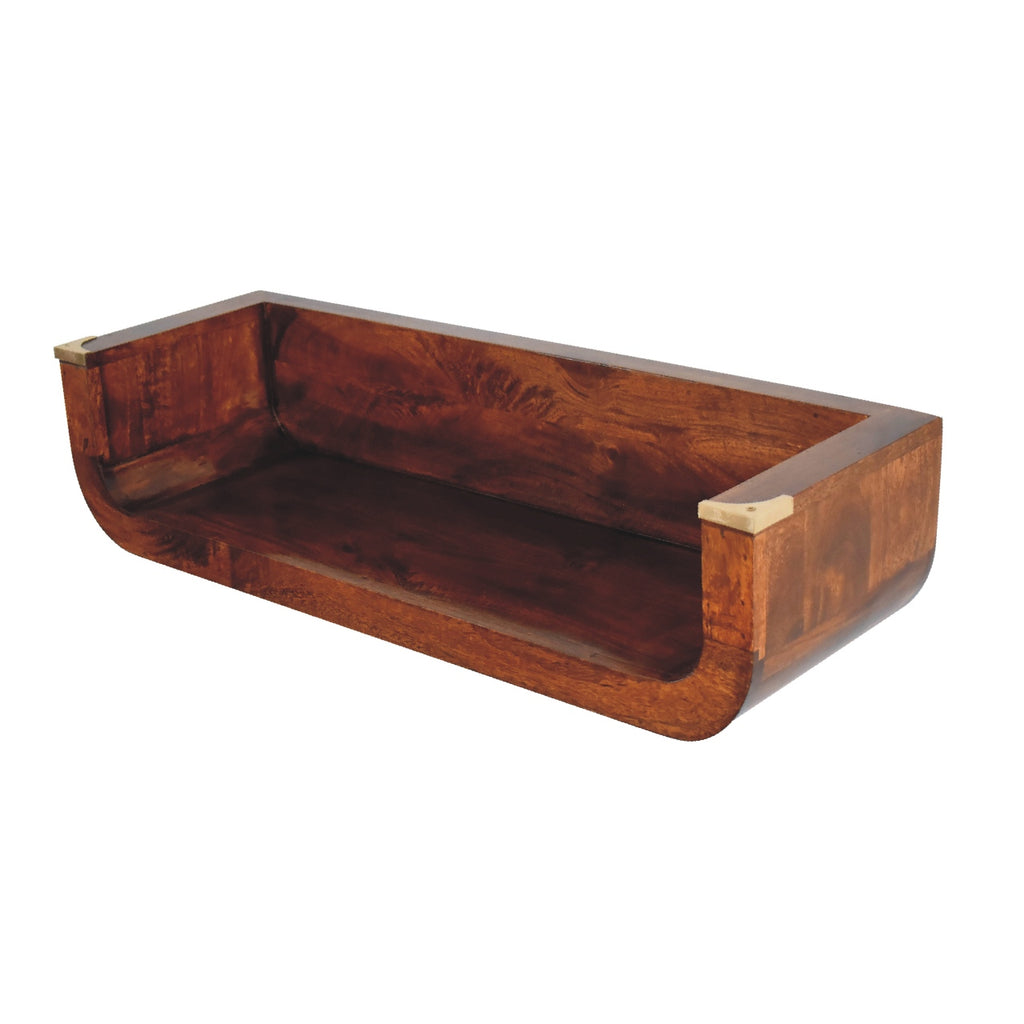 Cora floating Console Table Solid Wood - Chestnut Finish