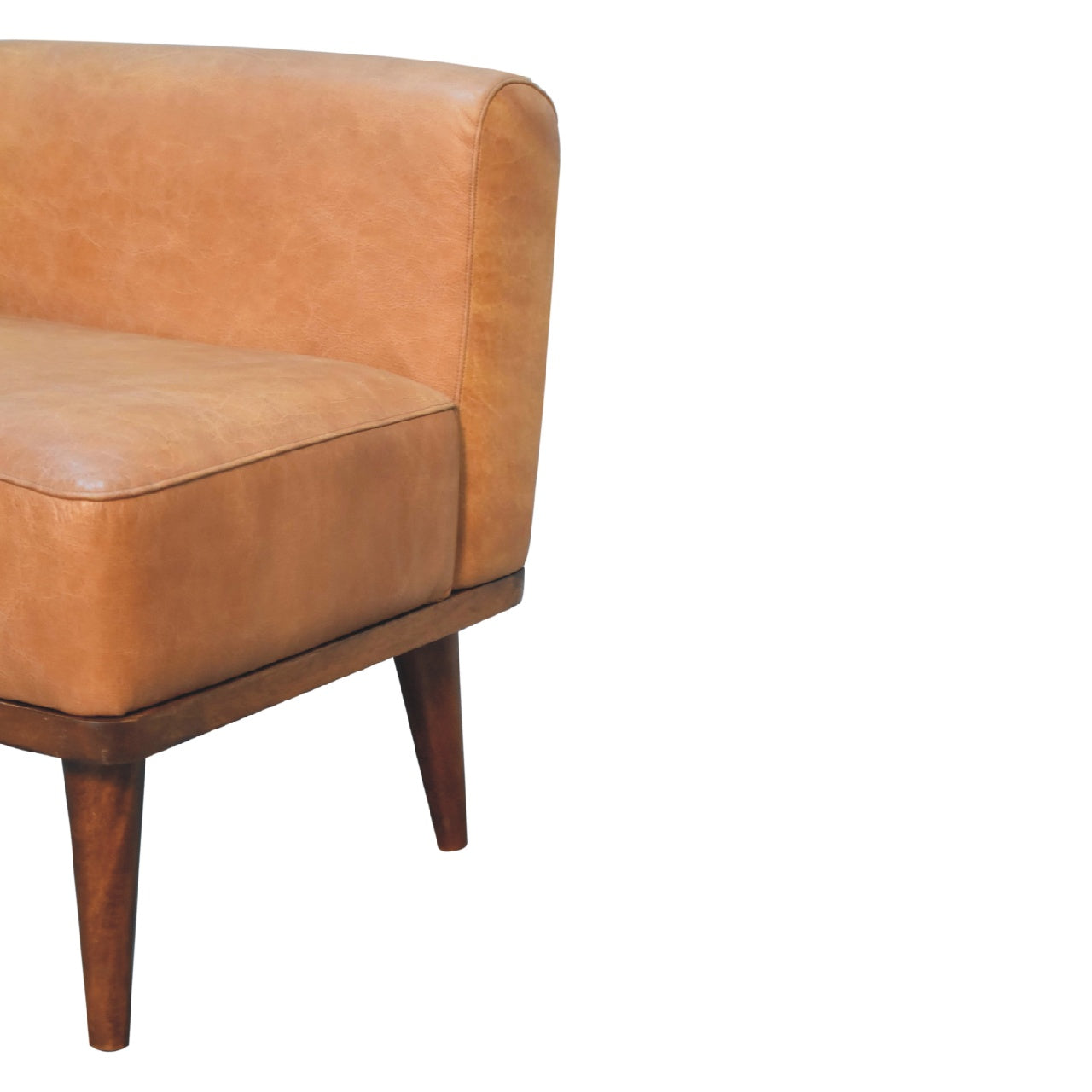 Dakota tan stool chestnut wood leg detail