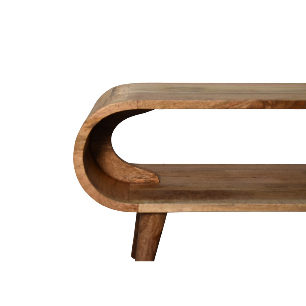 Nordic solid wood coffee table angled view showing full profile
