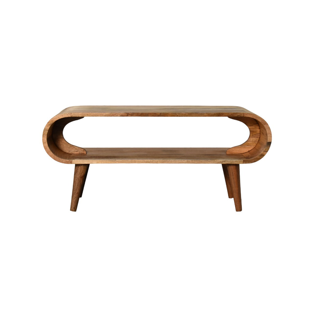 Nordic solid wood coffee table side view showing Nordic legs