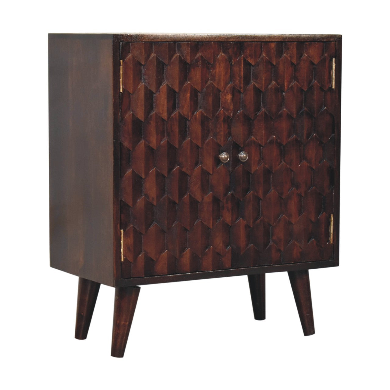 Tuscany walnut cabinet doors open showing interior storage