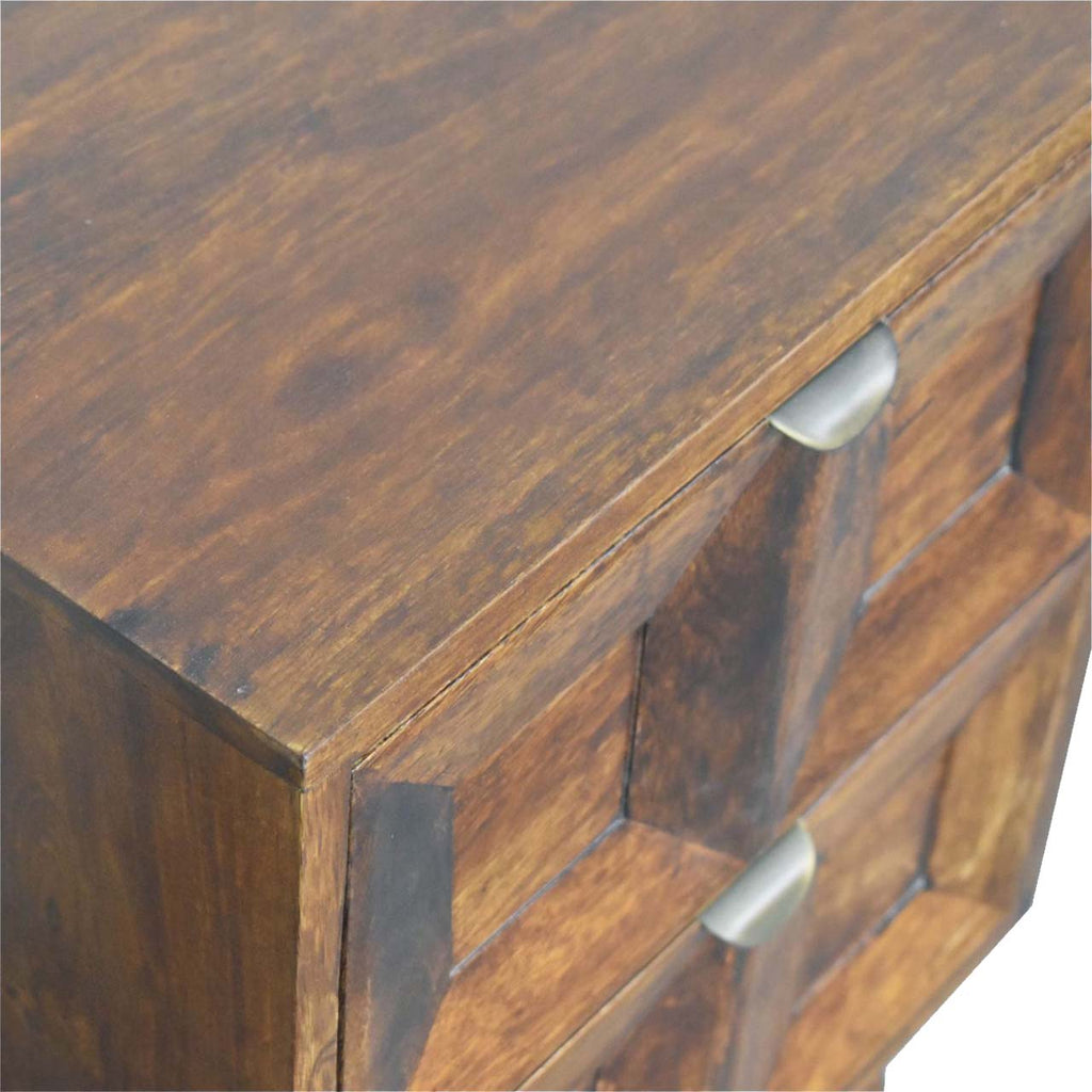 Quad solid mango wood bedside table top surface detail