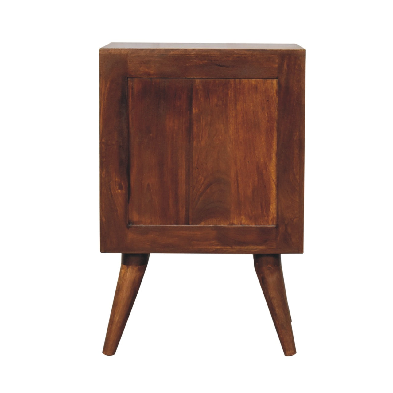 Quad chestnut bedside table lifestyle shot in bedroom setting