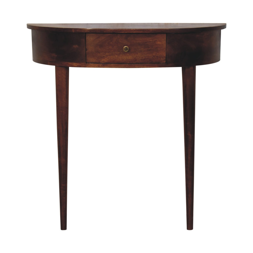 Backless chestnut console table solid mango wood with front-leg wall design and drawer – front view