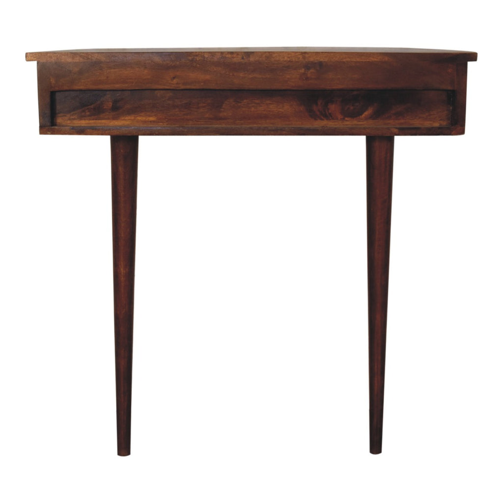 Backless chestnut console full room context view