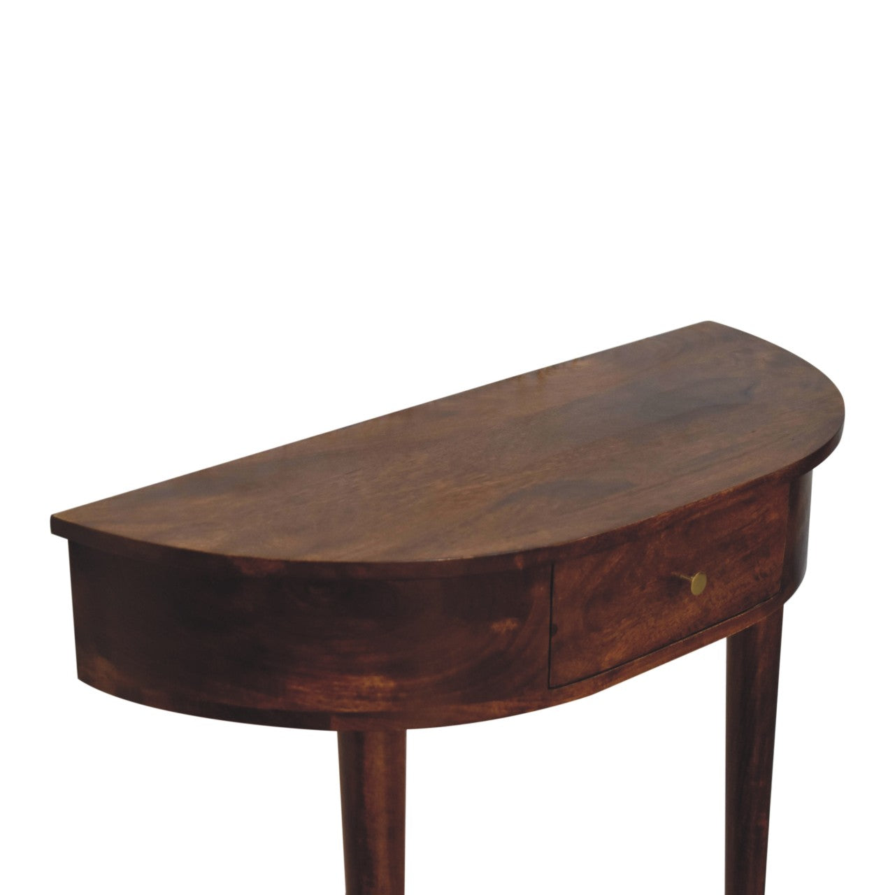 Backless chestnut mango wood console top surface view