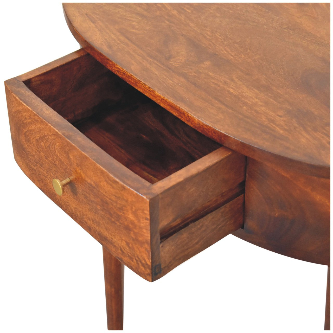 Backless console table angled view showing space-saving design