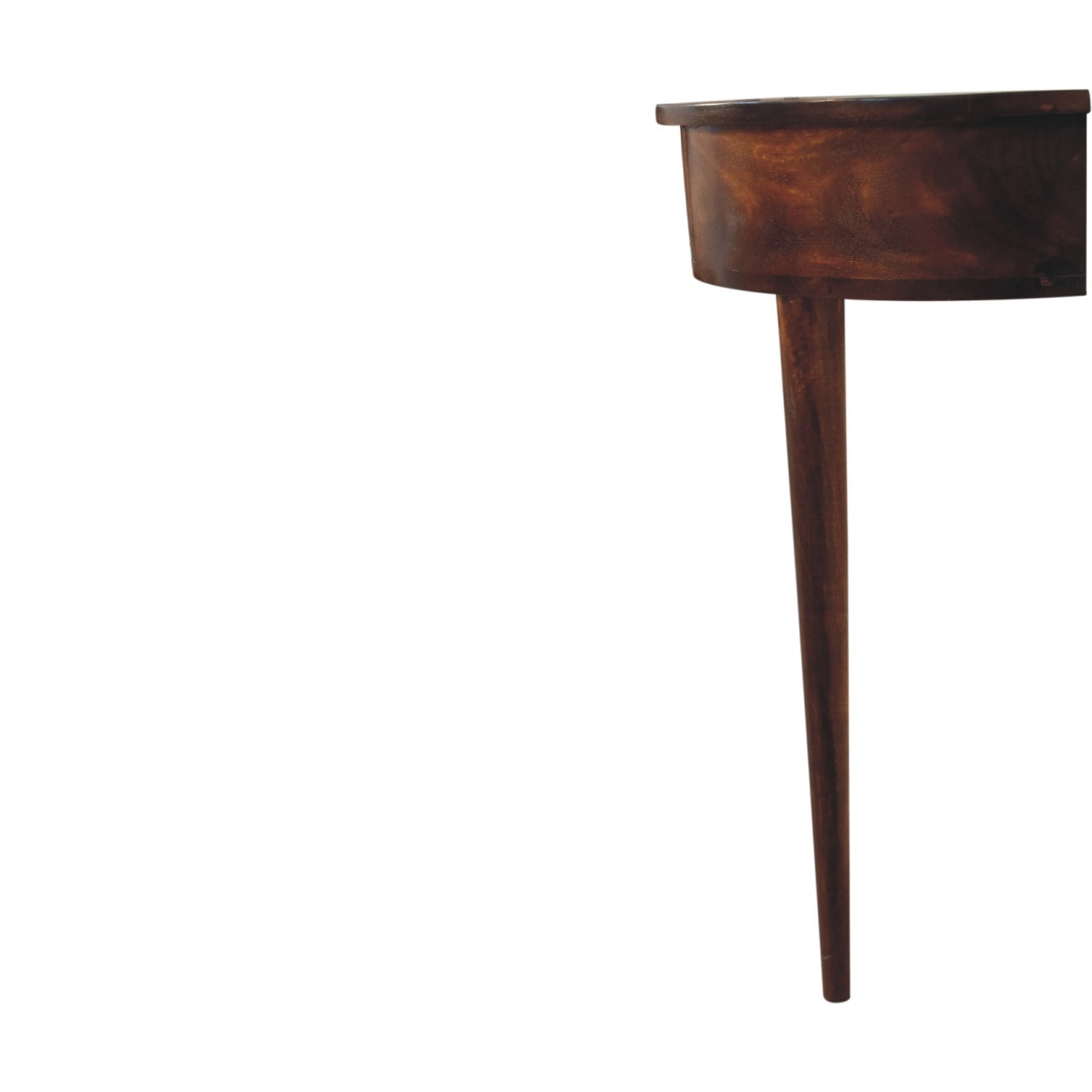 Backless chestnut console table lifestyle living room setting