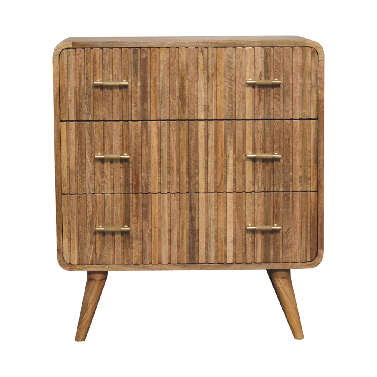 Oslo fluted chest side view showing ribbed front panel design