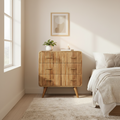 Oslo fluted chest of drawers solid mango wood with foldable mirror top – front view