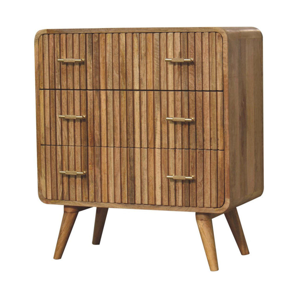 Oslo fluted chest foldable mirror open showing vanity storage
