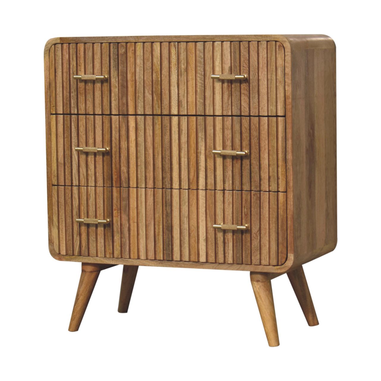 Oslo fluted chest foldable mirror open showing vanity storage