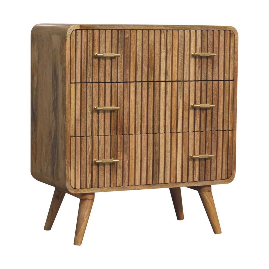 Oslo fluted chest in bedroom as dressing table and storage