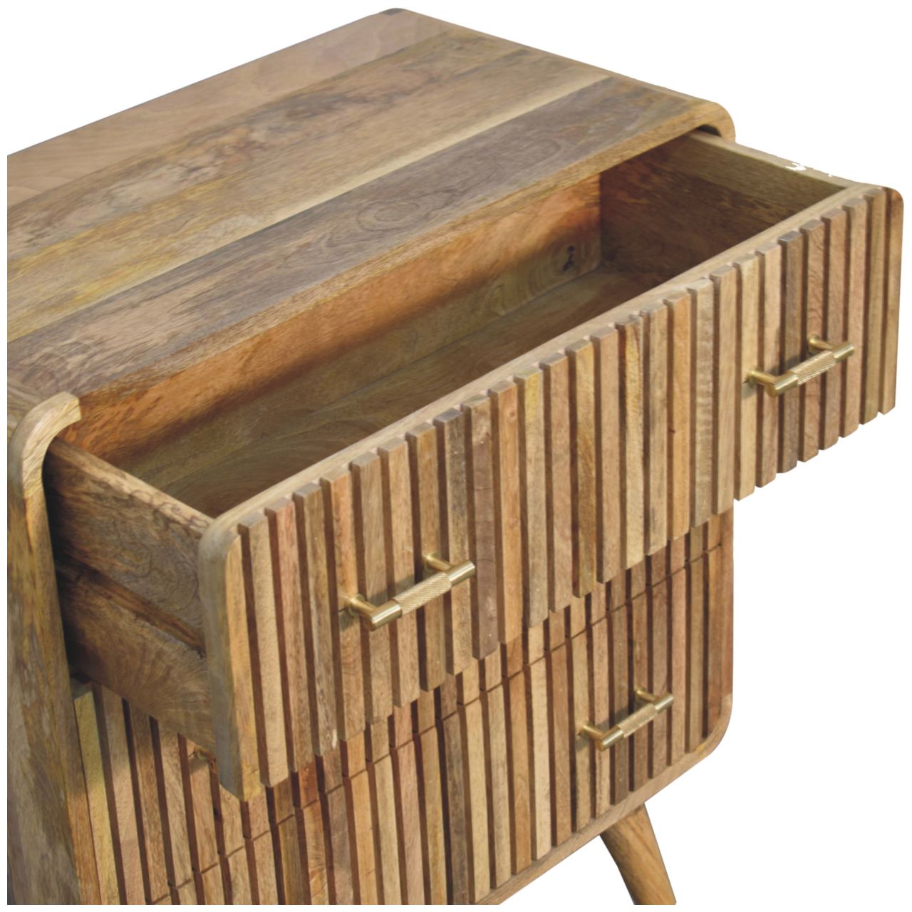 Oslo fluted chest angled view showing drawer configuration