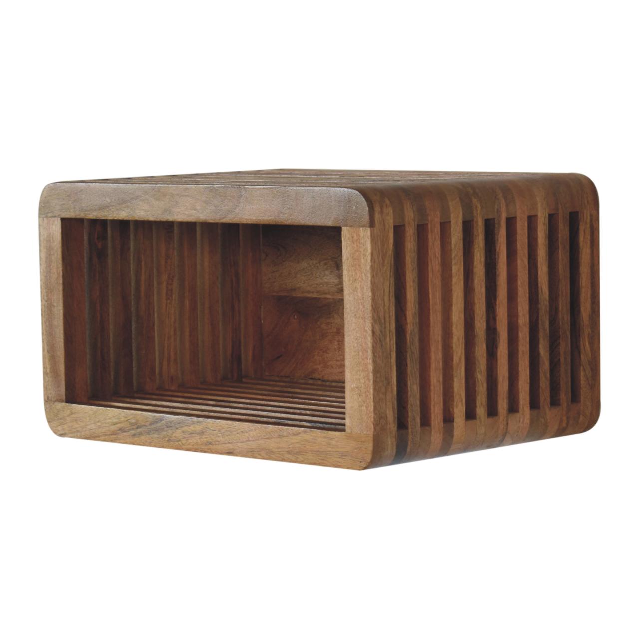 Soba solid mango wood bedside close-up of carved line design