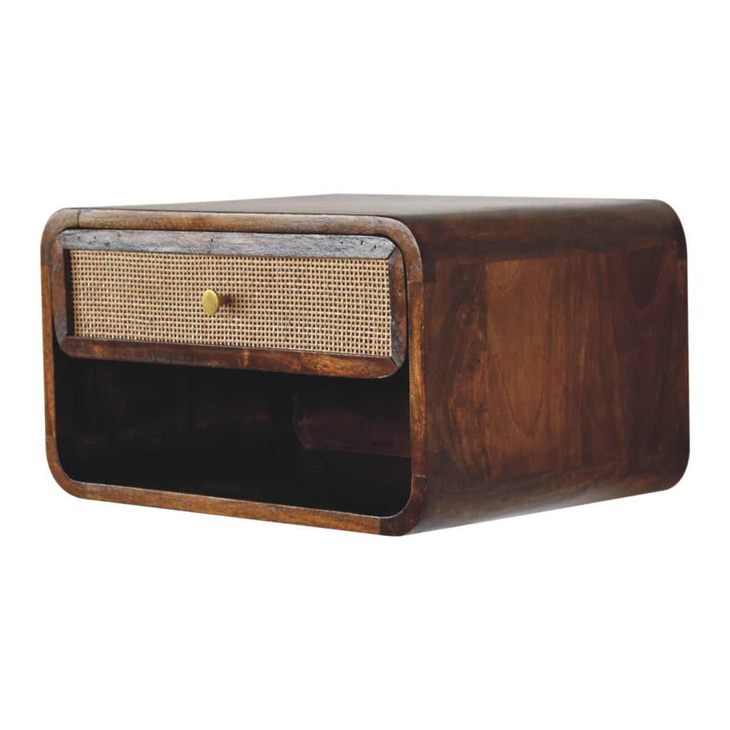 Chestnut woven bedside detail showing woven front texture