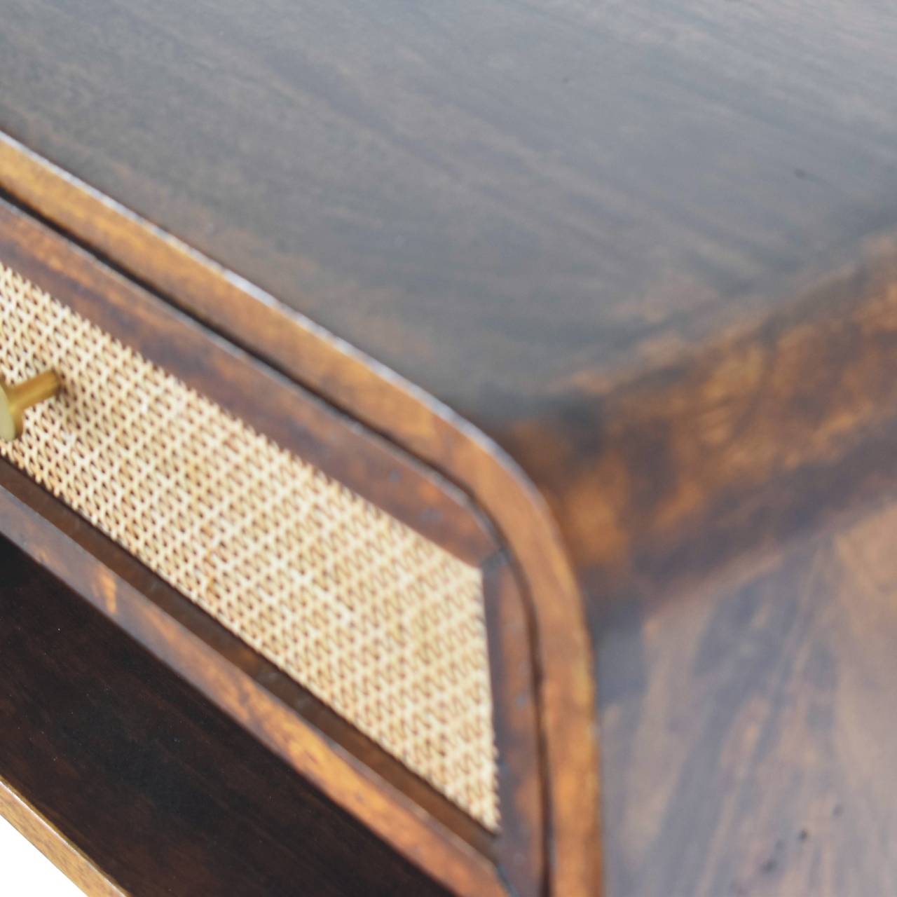 Woven bedside table mango wood chestnut finish rear view