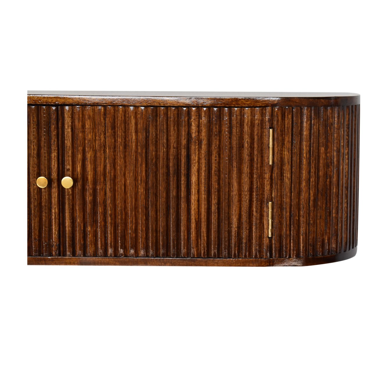 Chunky chestnut console mounted on wall in hallway setting