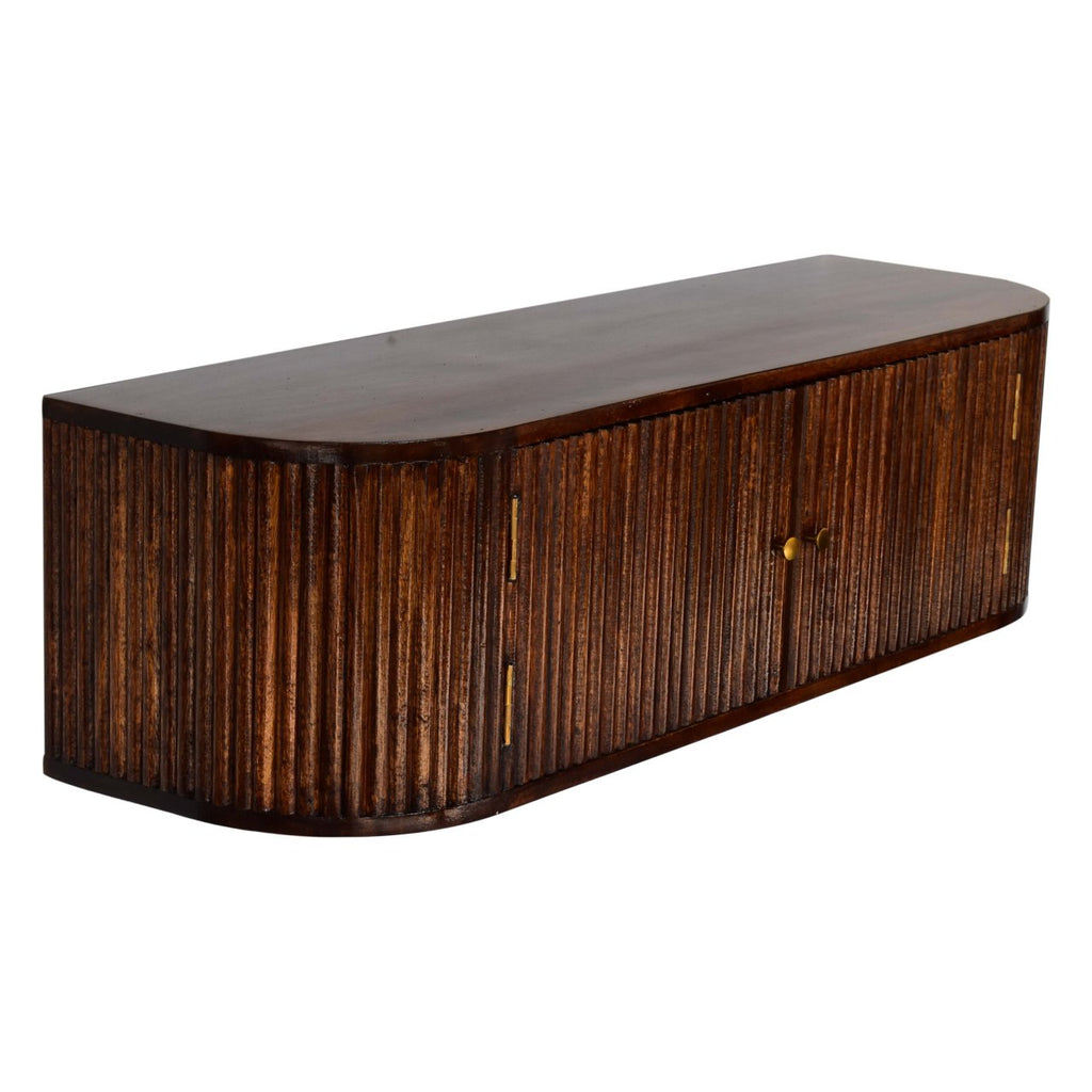 Chunky chestnut wall-mounted console angled view 110cm wide