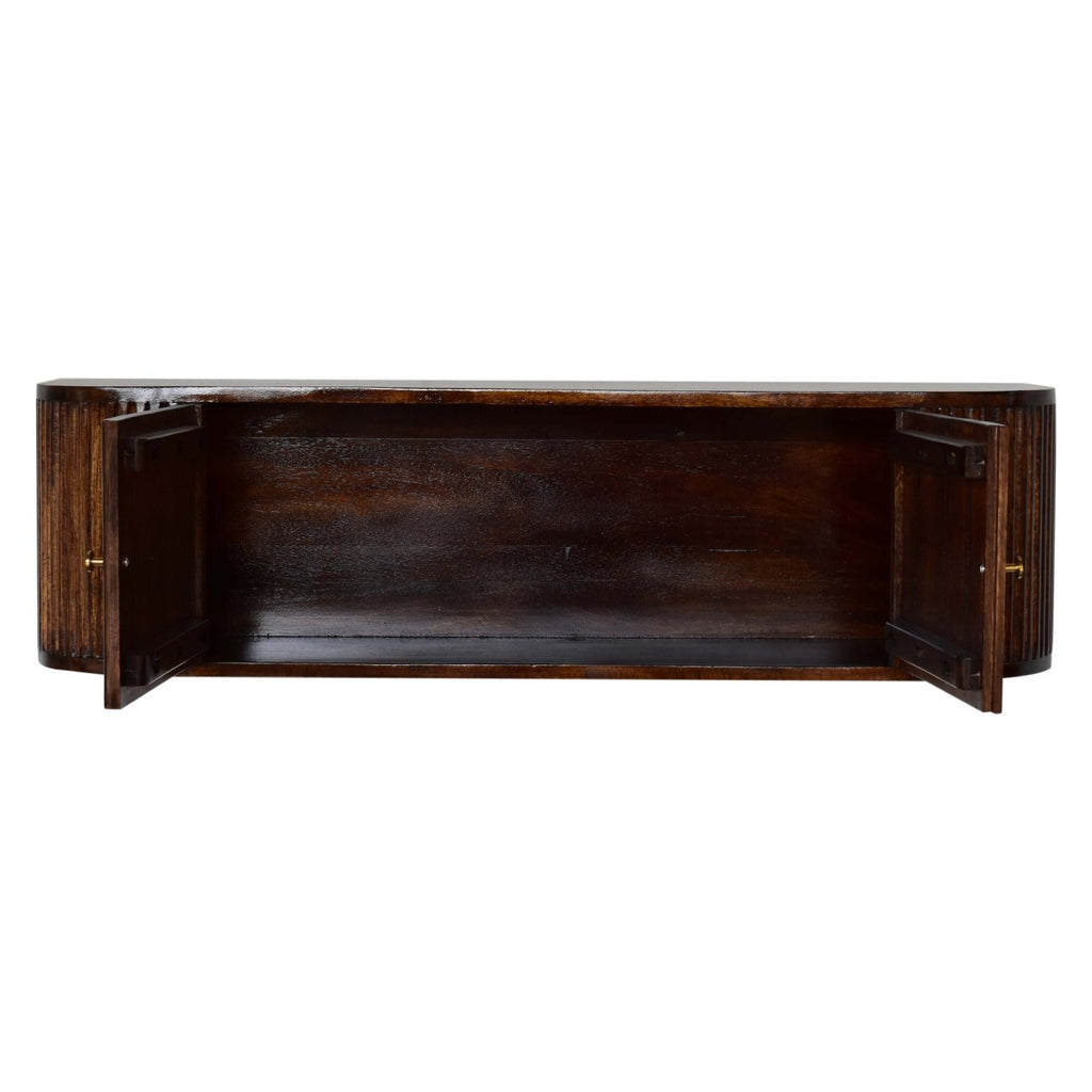 Chunky chestnut console table rear view wall-mounted