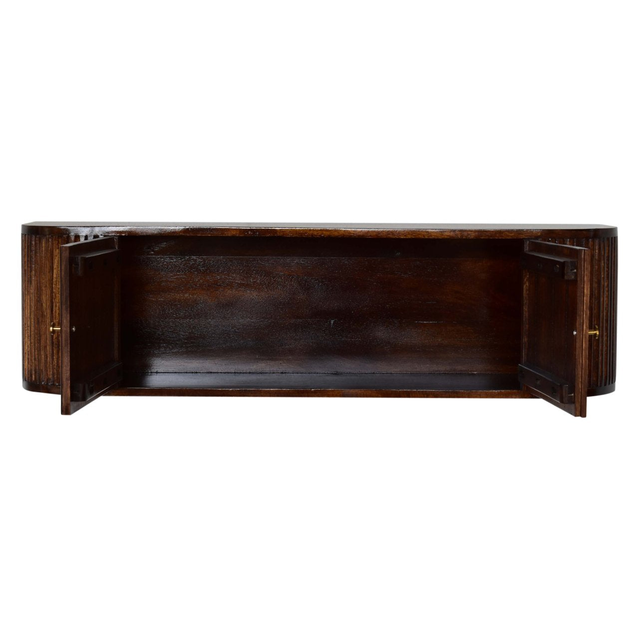 Chunky chestnut console table rear view wall-mounted