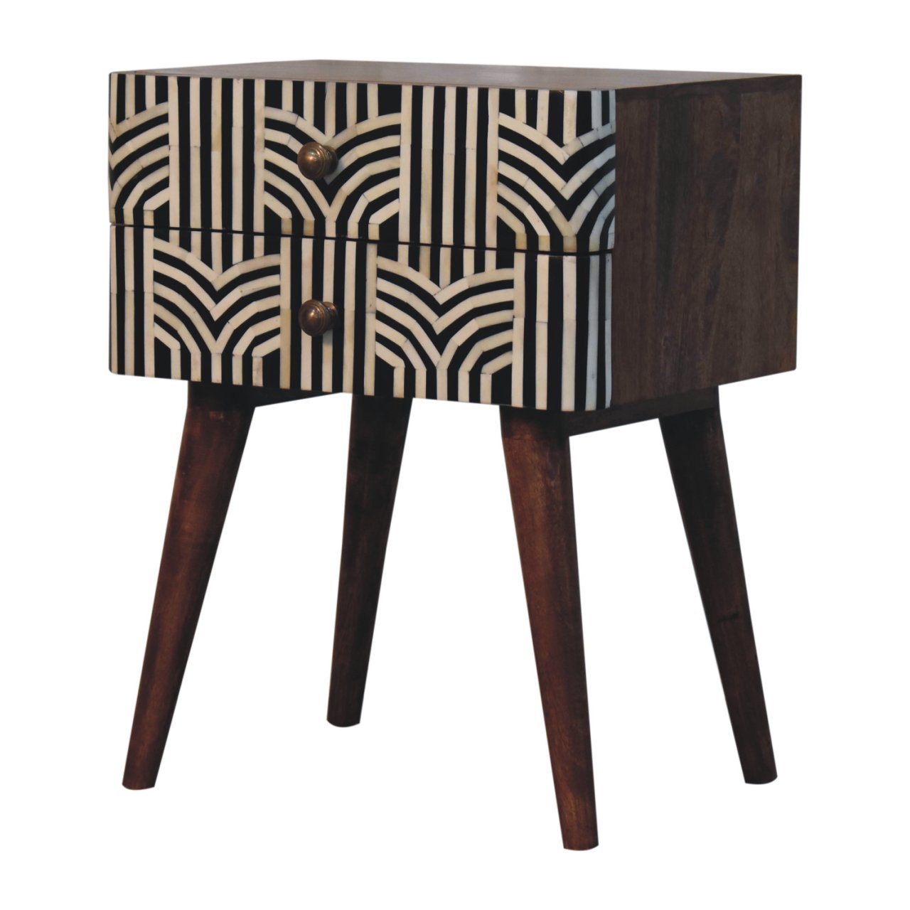 Boho inlay bedside in bedroom interior setting