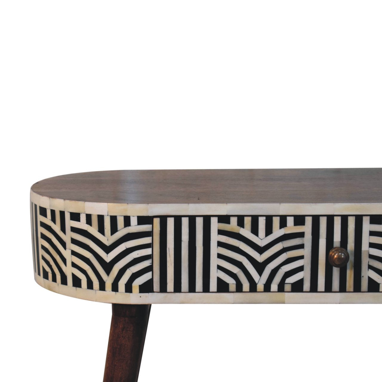 Boho walnut dressing table top surface with display