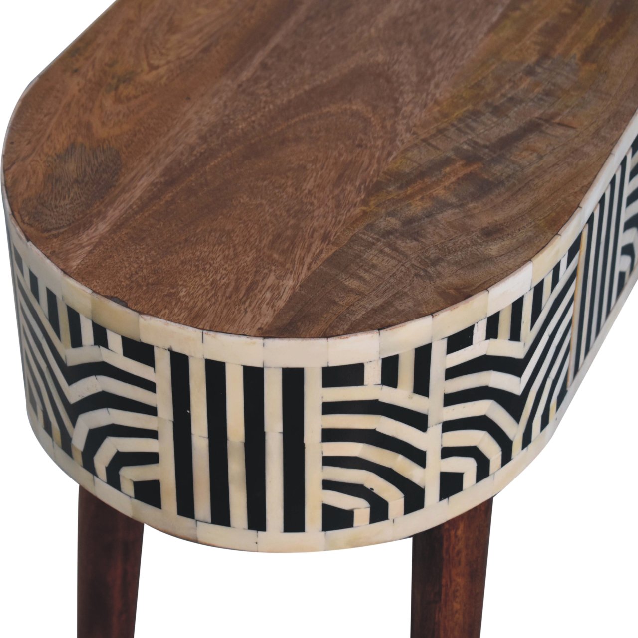 Boho walnut inlay dressing table drawer detail