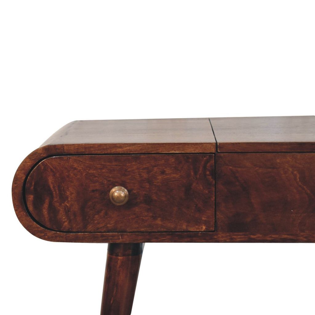 Malibu walnut dressing table 3 drawers with knobs detail