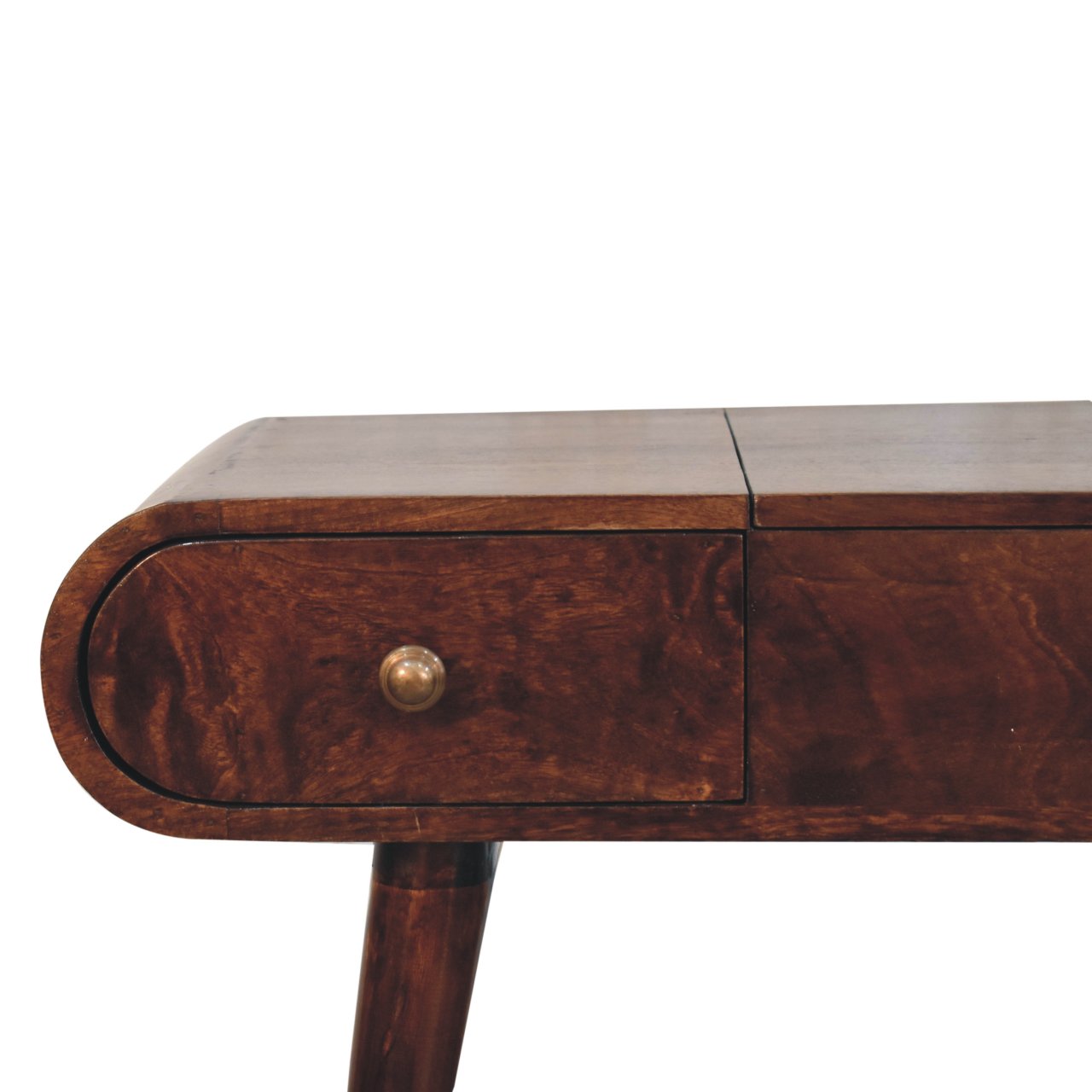 Malibu walnut dressing table 3 drawers with knobs detail
