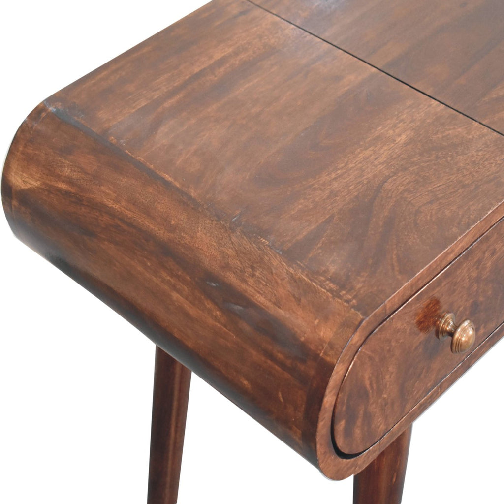 Malibu California walnut dressing table angled view